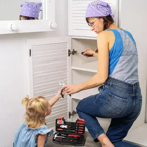 39 qismli har tomonlama uy-ro'zg'or asboblari to'plami, kichik asosiy uy asboblari to'plami, quti bilan birga uy, garaj, ofis va kollej yotoqxonasi uchun ajoyib, DIY va hunarmandchilik-QIZIL - 7