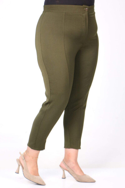 39028 Plus Size Front Slit Skinny Jeans - Khaki - 1