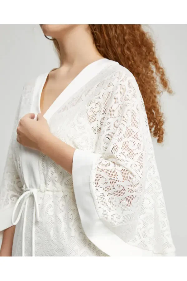 39253 V-bo'yinli ispan qo'lli uzun ekru libos - 3