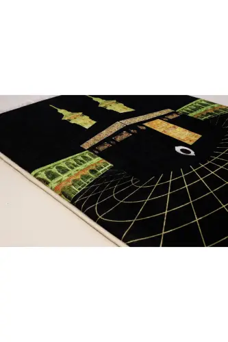 3cm Kalın Süngerli Yumuşak Seccade Diz Ağrıtmaz Çeyizlik Hediyelik Namazlık Kabe Desenli (70X120CM) - SİYAH GOLD KABELİ - 12