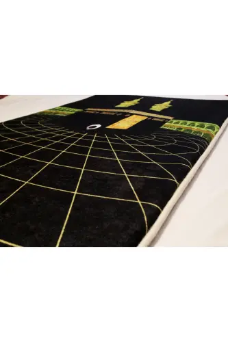 3cm Kalın Süngerli Yumuşak Seccade Diz Ağrıtmaz Çeyizlik Hediyelik Namazlık Kabe Desenli (70X120CM) - SİYAH GOLD KABELİ - 13