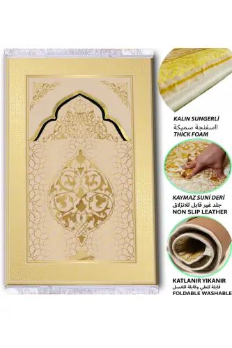 3cm Kalın Süngerli Yumuşak Seccade Diz Ağrıtmaz Çeyizlik Hediyelik Namazlık Katlanabilir (70X120CM) - BEJ GOLD İSLAMİ - 10