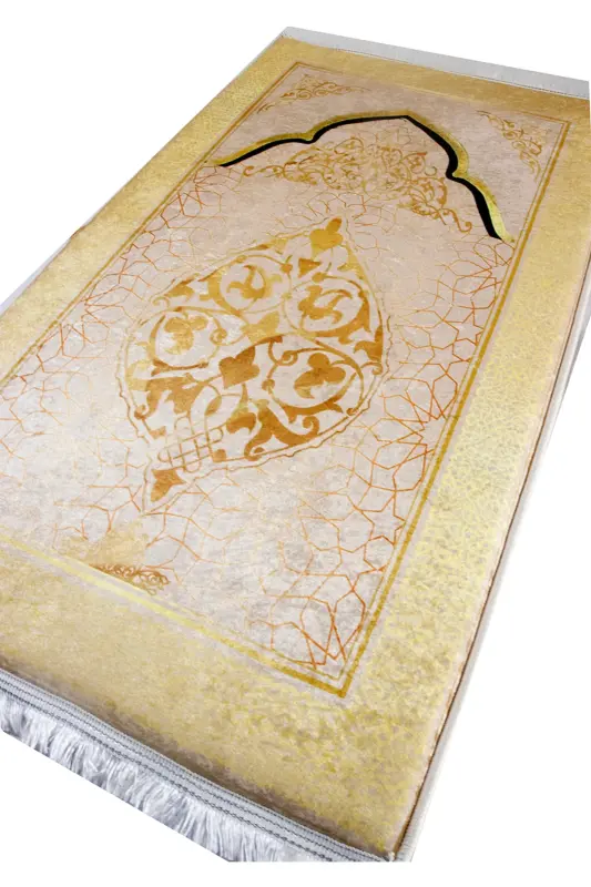 3cm Kalın Süngerli Yumuşak Seccade Diz Ağrıtmaz Çeyizlik Hediyelik Namazlık Katlanabilir (70X120CM) - BEJ GOLD İSLAMİ - 11