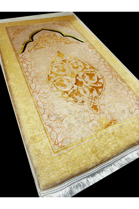 3cm Kalın Süngerli Yumuşak Seccade Diz Ağrıtmaz Çeyizlik Hediyelik Namazlık Katlanabilir (70X120CM) - BEJ GOLD İSLAMİ - 14