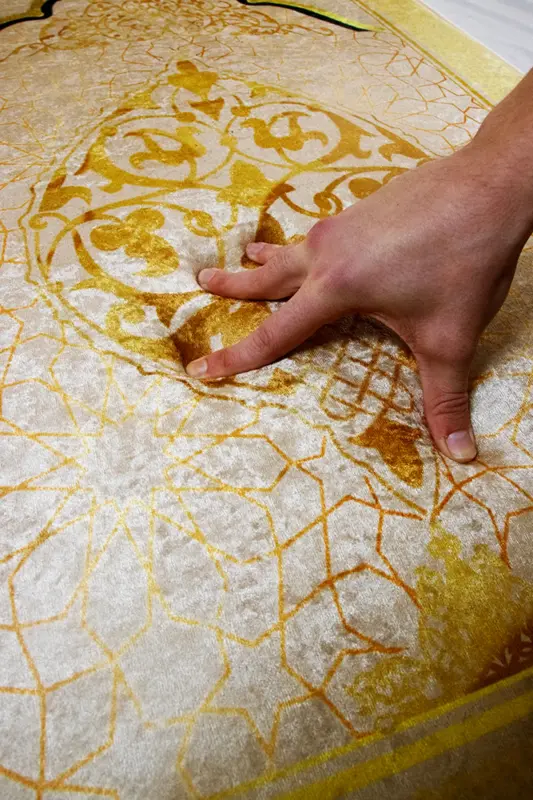 3cm Kalın Süngerli Yumuşak Seccade Diz Ağrıtmaz Çeyizlik Hediyelik Namazlık Katlanabilir (70X120CM) - BEJ GOLD İSLAMİ - 5