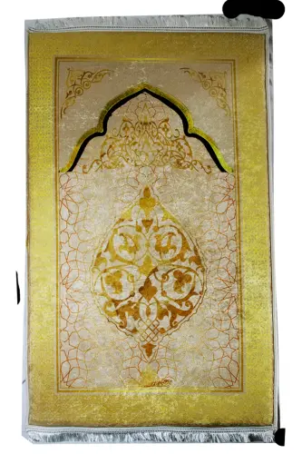 3cm Kalın Süngerli Yumuşak Seccade Diz Ağrıtmaz Çeyizlik Hediyelik Namazlık Katlanabilir (70X120CM) - BEJ GOLD İSLAMİ - 6