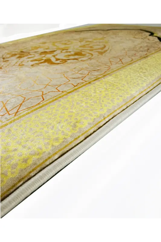3cm Kalın Süngerli Yumuşak Seccade Diz Ağrıtmaz Çeyizlik Hediyelik Namazlık Katlanabilir (70X120CM) - BEJ GOLD İSLAMİ - 8