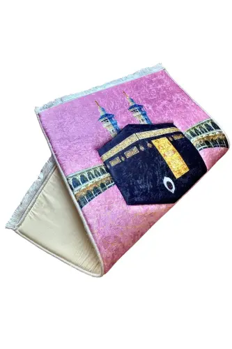 3cm Kalın Süngerli Yumuşak Seccade Diz Ağrıtmaz Çeyizlik Hediyelik Namazlık Katlanabilir (70X120CM) - PEMBE GOLD KABE - 6