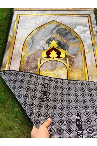 3cm Kalın Süngerli Yumuşak Seccade Diz Ağrıtmaz Çeyizlik Hediyelik Namazlık Katlanabilir-GOLD MERMER - 4