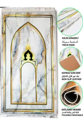 3cm Kalın Süngerli Yumuşak Seccade Diz Ağrıtmaz Çeyizlik Hediyelik Namazlık Katlanabilir-GRİ GOLD - 1