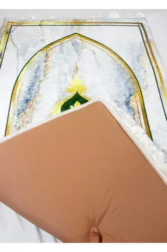 3cm Kalın Süngerli Yumuşak Seccade Diz Ağrıtmaz Çeyizlik Hediyelik Namazlık Katlanabilir-GRİ GOLD - 4