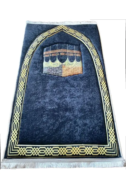 3cm Kalın Süngerli Yumuşak Seccade Diz Ağrıtmaz Çeyizlik Hediyelik Namazlık Katlanabilir - SİYAH BORDÜR KABE - 4