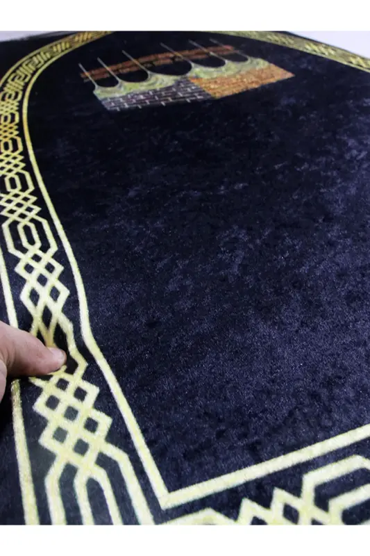 3cm Kalın Süngerli Yumuşak Seccade Diz Ağrıtmaz Çeyizlik Hediyelik Namazlık Katlanabilir - SİYAH BORDÜR KABE - 7