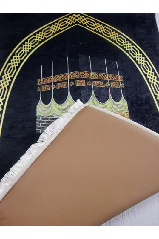 3cm Kalın Süngerli Yumuşak Seccade Diz Ağrıtmaz Çeyizlik Hediyelik Namazlık Katlanabilir - SİYAH BORDÜR KABE - 8