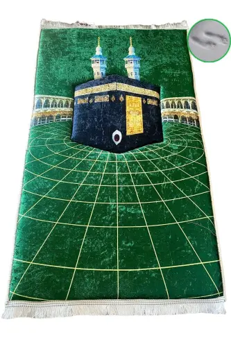 3cm Kalın Süngerli Yumuşak Seccade Diz Ağrıtmaz Çeyizlik Hediyelik Namazlık Katlanabilir - YEŞİL KABE - 3