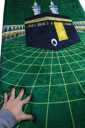 3cm Kalın Süngerli Yumuşak Seccade Diz Ağrıtmaz Çeyizlik Hediyelik Namazlık Katlanabilir - YEŞİL KABE - 8