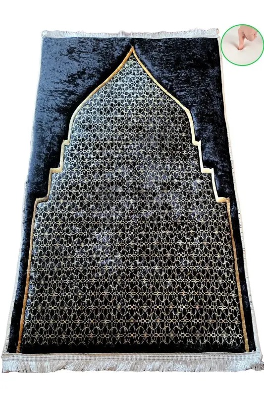 3cm Kalın Süngerli Yumuşak Seccade Yıkanabilir Çeyizlik Hediyelik Namazlık Katlanabilir (70X120CM) - SİYAH GOLD CAMİİ - 3