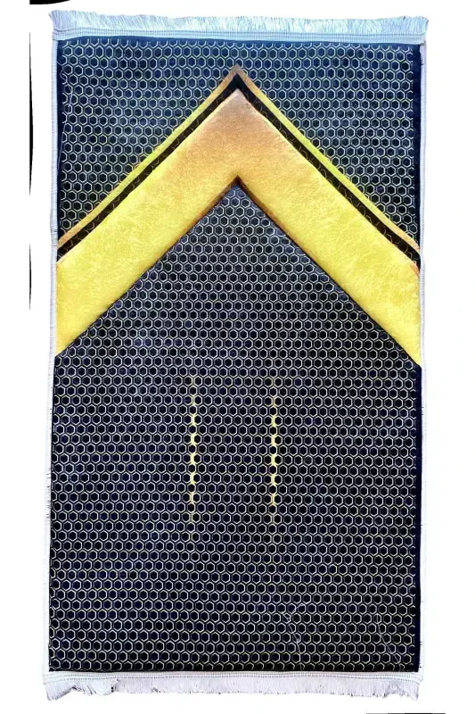 3cm Qalin Süngerli Yumshoq Seccade Tizza Og'ritmaydi Seplik Sovg'a Namozlik Buklanadigan-GOLD QORA - CARPETELLA