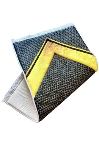 3cm Qalin Süngerli Yumshoq Seccade Tizza Og'ritmaydi Seplik Sovg'a Namozlik Buklanadigan-GOLD QORA - CARPETELLA (1)