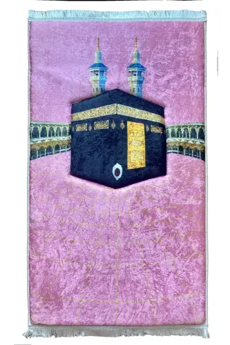3cm Thick Sponge Soft Prayer Rug, Doesn't Hurt Knees, Dowry Gift, Prayer Mat, Foldable (70X120CM)-PINK GOLD KAABA - 2
