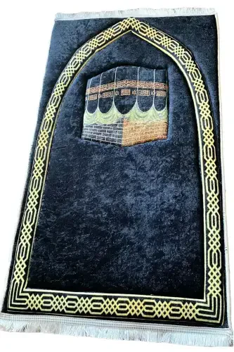 3cm Thick Sponge Soft Prayer Rug Doesn't Hurt Knees Dowry Gift Prayer Rug Foldable-BLACK BORDER KAABA - CARPETELLA (1)