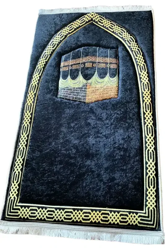 3cm Thick Sponge Soft Prayer Rug Doesn't Hurt Knees Dowry Gift Prayer Rug Foldable-BLACK BORDER KAABA - 2