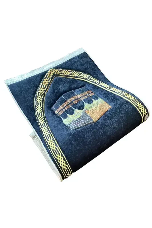 3cm Thick Sponge Soft Prayer Rug Doesn't Hurt Knees Dowry Gift Prayer Rug Foldable-BLACK BORDER KAABA - 5