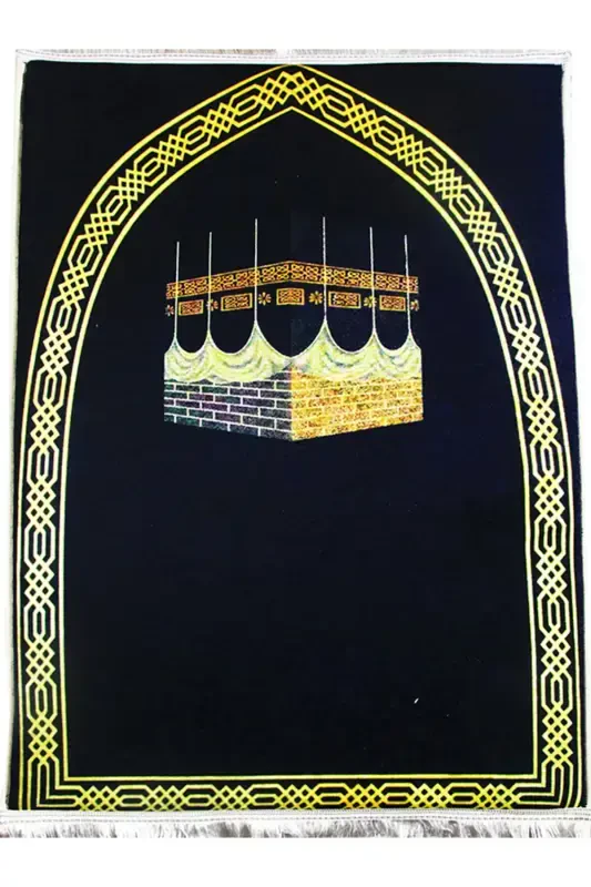 3cm Thick Sponge Soft Prayer Rug Doesn't Hurt Knees Dowry Gift Prayer Rug Foldable-BLACK BORDER KAABA - 6