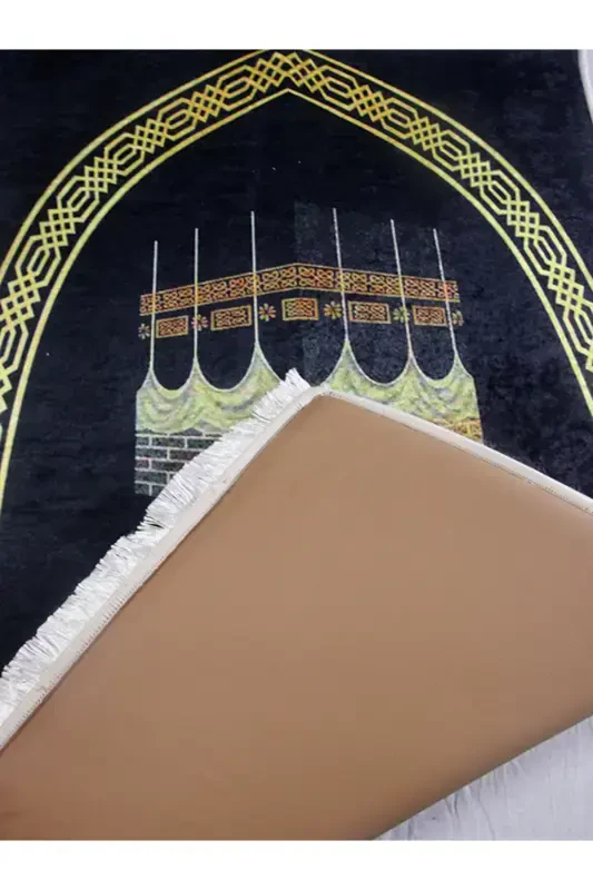 3cm Thick Sponge Soft Prayer Rug Doesn't Hurt Knees Dowry Gift Prayer Rug Foldable-BLACK BORDER KAABA - 8