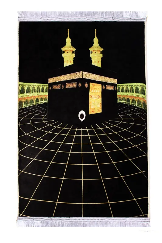 3cm Thick Sponge Soft Prayer Rug Knee Painless Dowry Gift Prayer Rug Kaaba Patterned (70X120CM)-BLACK GOLD CABLE - 11