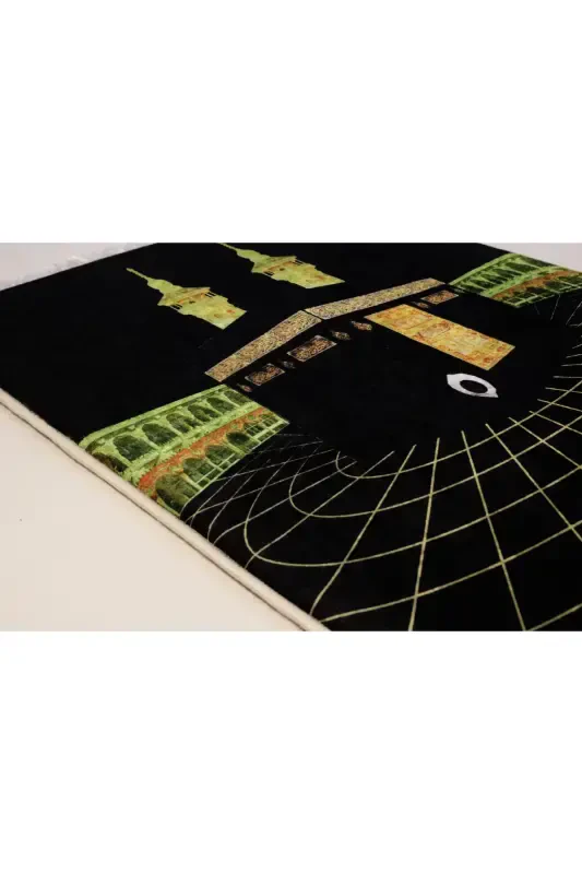 3cm Thick Sponge Soft Prayer Rug Knee Painless Dowry Gift Prayer Rug Kaaba Patterned (70X120CM)-BLACK GOLD CABLE - 5