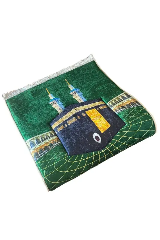 3cm Thick Sponge Soft Prayer Rug Non-Slip Dowry Gift Prayer Rug Foldable-GREEN KAABA - 4
