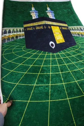 3cm Thick Sponge Soft Prayer Rug Non-Slip Dowry Gift Prayer Rug Foldable-GREEN KAABA - 7