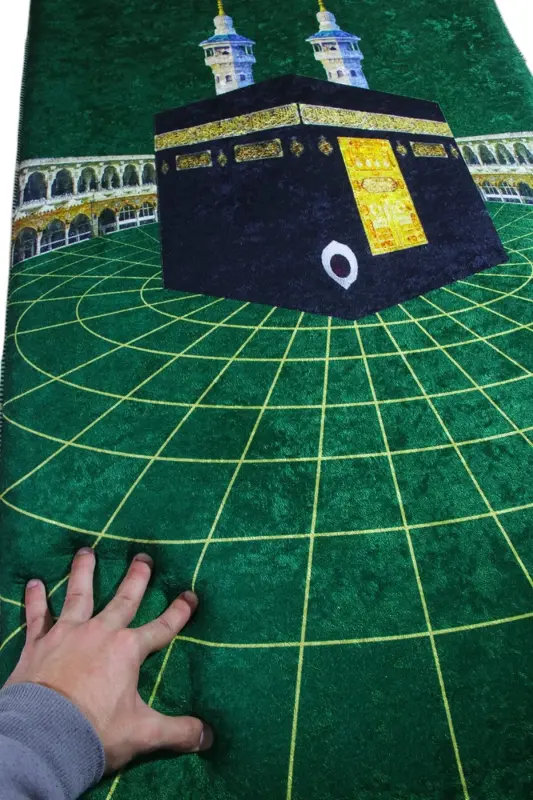 3cm Thick Sponge Soft Prayer Rug Non-Slip Dowry Gift Prayer Rug Foldable-GREEN KAABA - 8