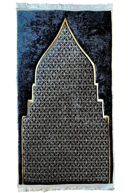 3cm Thick Sponge Soft Prayer Rug Washable Dowry Gift Prayer Mat Foldable (70X120CM)-BLACK GOLD MOSQUE - 4