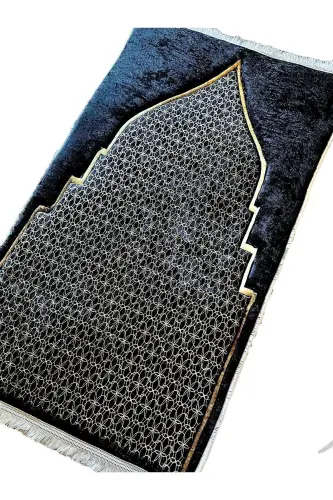 3cm Thick Sponge Soft Prayer Rug Washable Dowry Gift Prayer Mat Foldable (70X120CM)-BLACK GOLD MOSQUE - 5