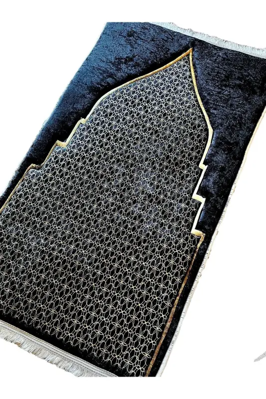 3cm Thick Sponge Soft Prayer Rug Washable Dowry Gift Prayer Mat Foldable (70X120CM)-BLACK GOLD MOSQUE - 5
