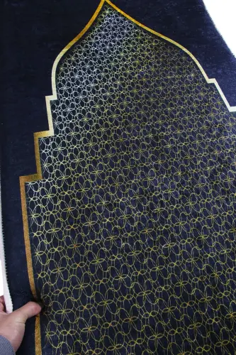 3cm Thick Sponge Soft Prayer Rug Washable Dowry Gift Prayer Mat Foldable (70X120CM)-BLACK GOLD MOSQUE - 6