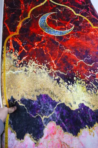 3cm Thick Spongey Soft Crescent Prayer Rug No Knee Pain Dowry Gift Prayer Rug Foldable-RED MARBLE GOLD - 8