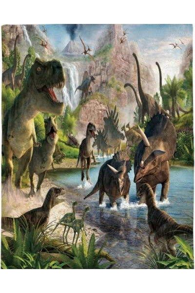 3D ÇOCUK NEVRESİM TAKIMI 160*240cm KAHVERENGİ YEŞİL DİNAZOR ANTİBAKTERİYEL ORGANİK PAMUK&SATEN - ELMAS DIZAYN (1)