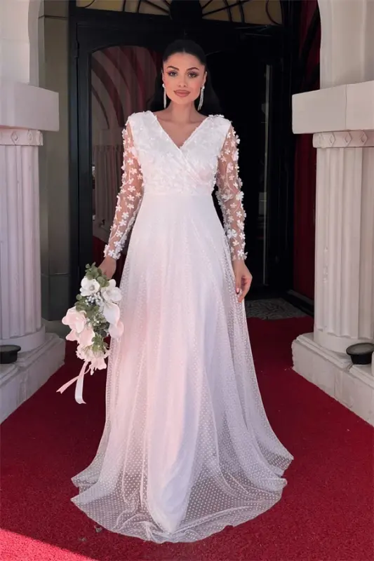 3D Floral Dress - WHITE - BÜYÜKBEDENIZ