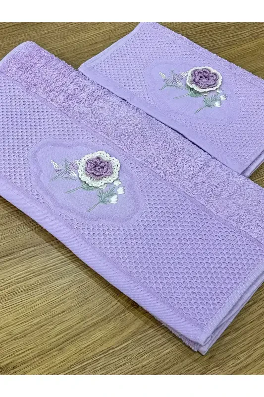 3d Gul kashtali qutili sep 1 dona 50x90 qo'l yuz sochiq 1 dona 30x50 oshxona sochiq-LILA - 3