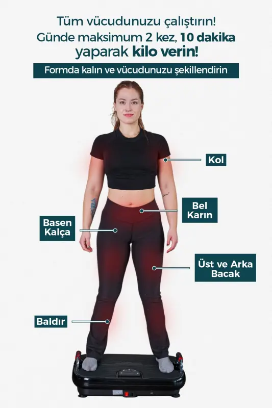 Plus Model Titreşimli Egzersiz Aleti , Titreşimli Spor Aleti , Spor Cihazı, Tekno German Vibration Plate - Piano Siyahı - 7