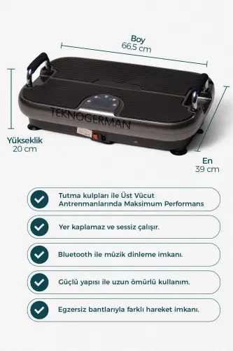 Plus Model Titreşimli Egzersiz Aleti , Titreşimli Spor Aleti , Spor Cihazı, Tekno German Vibration Plate - Piano Siyahı - 9