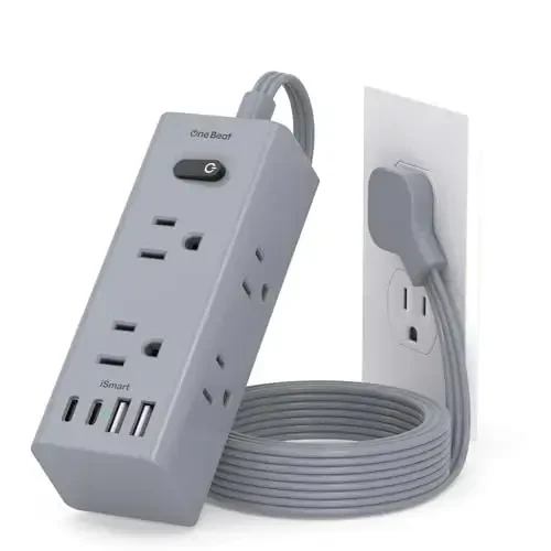 3Ft Uzaytirgich Ko'p Rozetkali, Yassi Vilkali Elektr Tasmali Aşırı Gerilim Koruyucusu 1 Ft Uzaytirgichli, 6 Rozetka 3 USB Port (1 USB C), Sayohat, Talabalar Yotoqxonasi uchun Ko'p Rozetkali Devor Vilkasi-Kulrang 