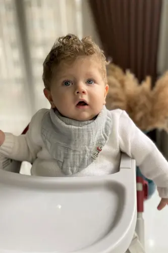 3'li %100 Organik Paxtadan Chaqaloq Muslin Oldirilgan - Qiz Bola Chaqaloq So'lagi va Ovqat Oldirilgan, Ro'mol, Yoqa - 7