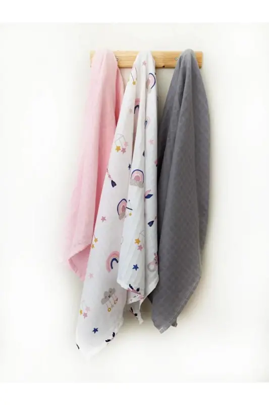 3'li %100 Paxta Organik Muslin Mato Adyol, Ko'p Maqsadli, 80x80 sm, Yangi tug'ilgan baby-Turkuaz - 1