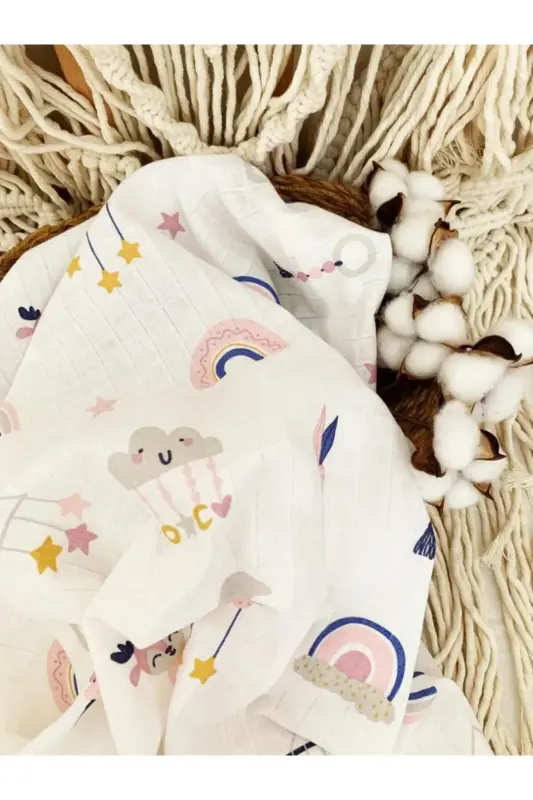 3'li %100 Paxta Organik Muslin Mato Adyol, Ko'p Maqsadli, 80x80 sm, Yangi tug'ilgan baby-Turkuaz - 6