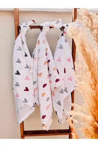 3'li %100 Paxta Organik Muslin Mato Adyol, Ko'p Maqsadli, 80x80 sm. , Yangi tug'ilgan chaqaloq-Oq - 1