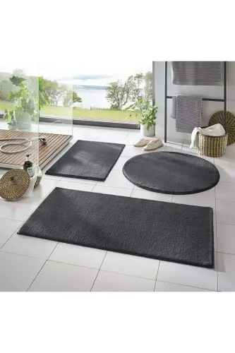3'li Banyo Paspasi Halısı Peluş Halı Klozet Takımı -- 50x90--50x60---50x50(YUVARLAK)-antrasit1 